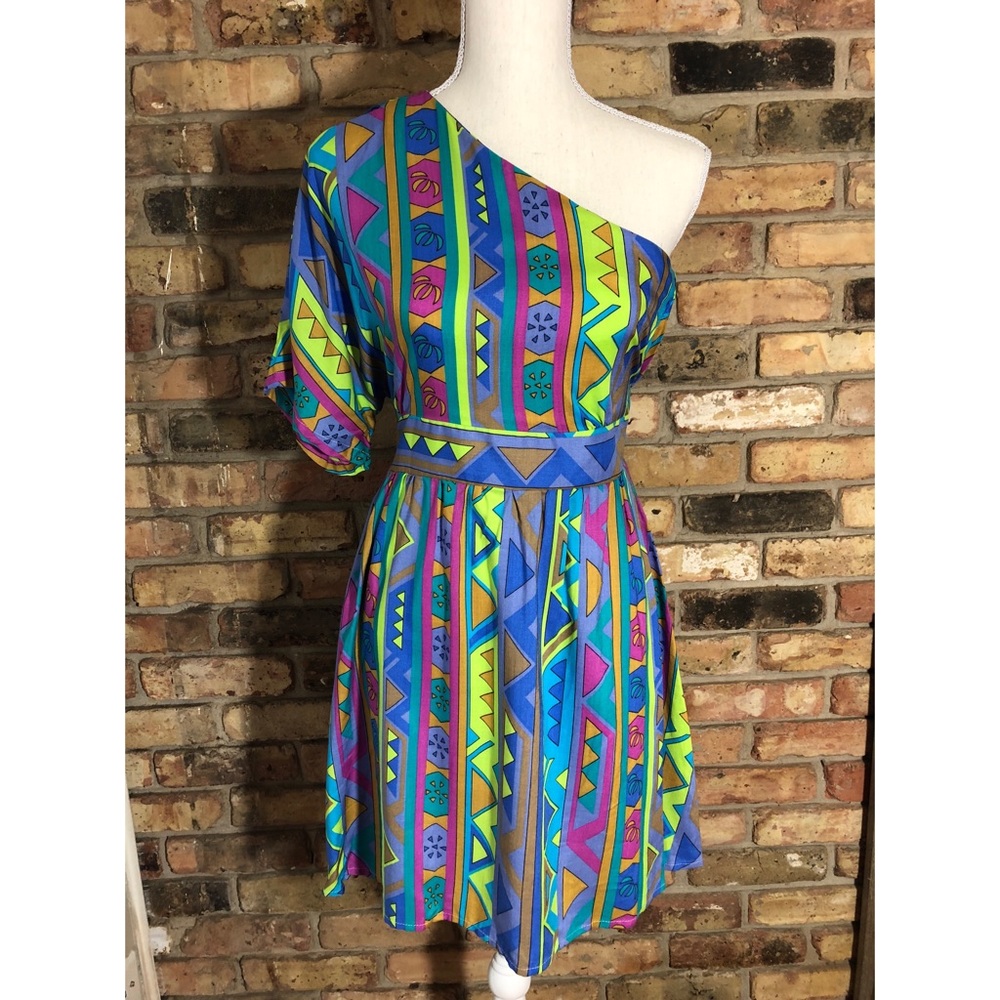 C Slye One Shoulder Printed Dress